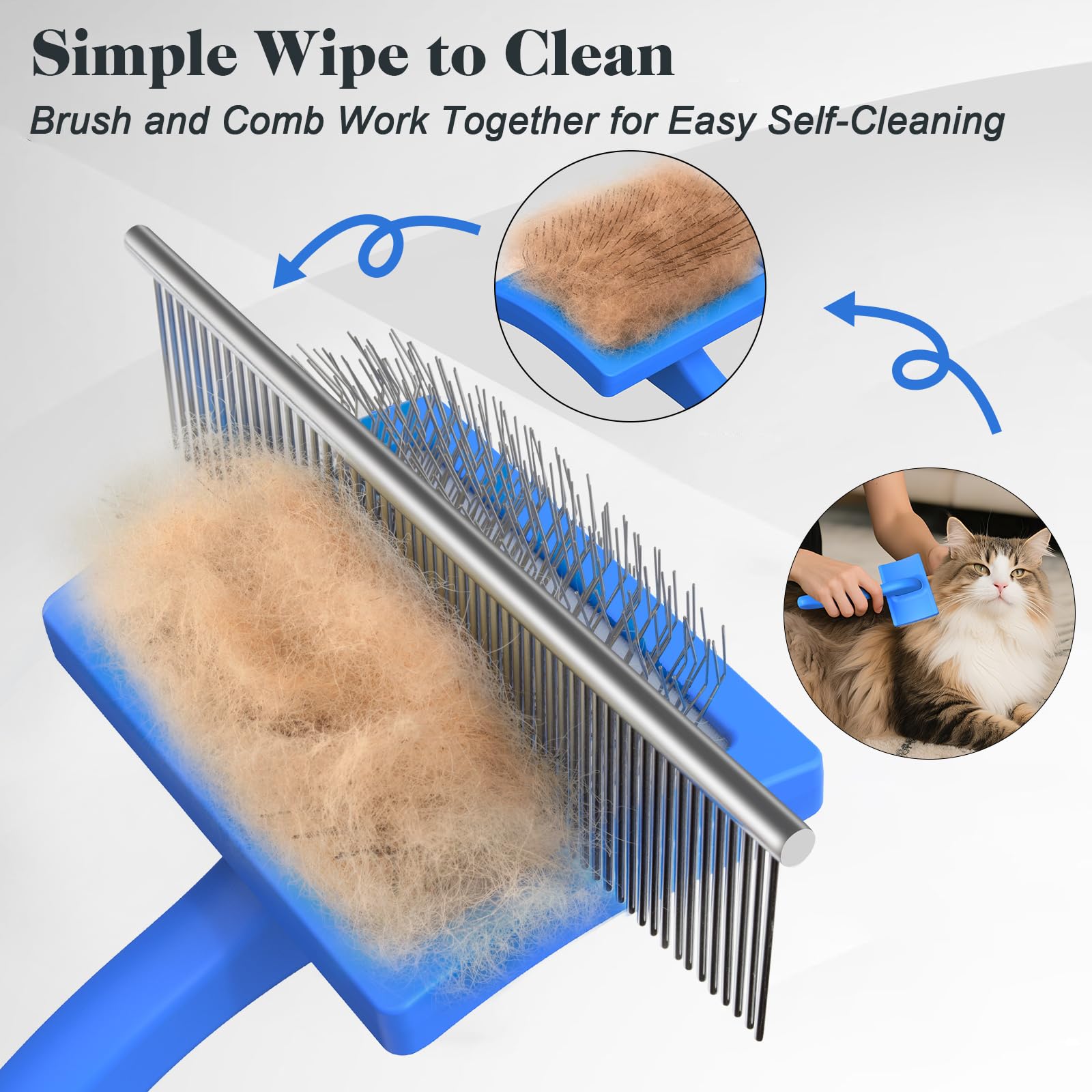 2PCS Slicker Brush for Dogs & Pet Comb,Professional Dog Grooming Brush (Cats,Goldendoodles,Poodles,Labradoodles) with Extra Long Pins to Effectively Remove Tangles, Knots and Mats (Blue, Medium) - image 5