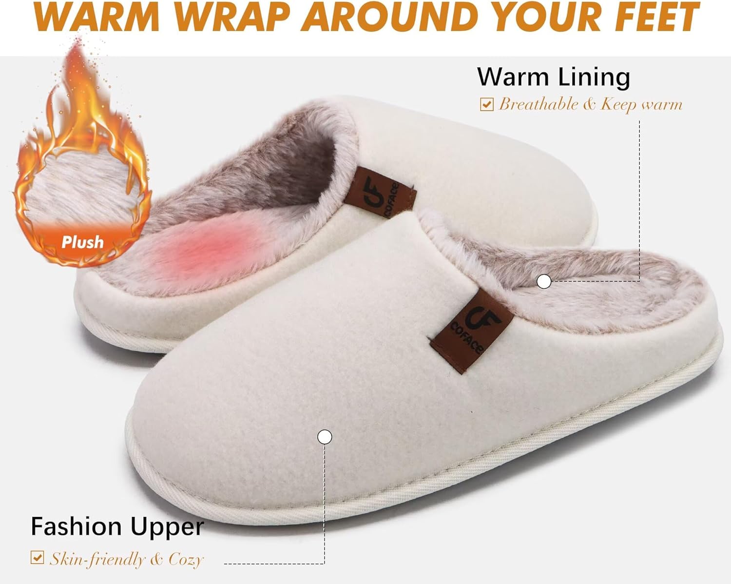 COFACE Womens Cozy Memory Foam Scuff Slippers Ladies Fuzzy Warm Slip On House Shoes With Arch Support, Indoor Outdoor Rubber Sole - Image 4