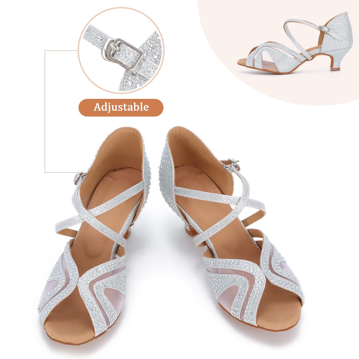 Scarpe da Ballo Latino Salsa Donna Scarpe da Ballo da Sala Tango Valzer Kizomba Bachata Danze al Coperto 1050