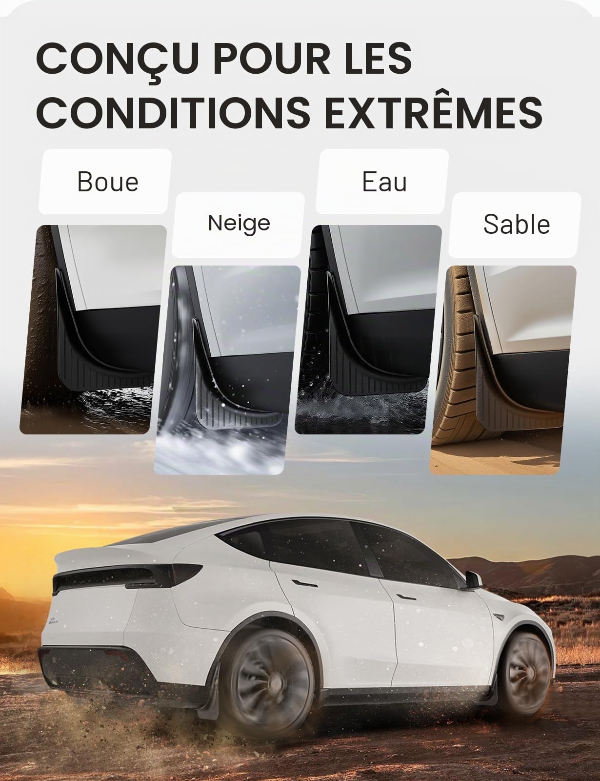 BASENOR Garde-Boue Tesla Model Y Juniper 2025-2026 [sans Perçage/sans Ruban] Protection Peinture, Protecteurs Pneu TPE Tout Temps pour Version Standard/Premium/Performance