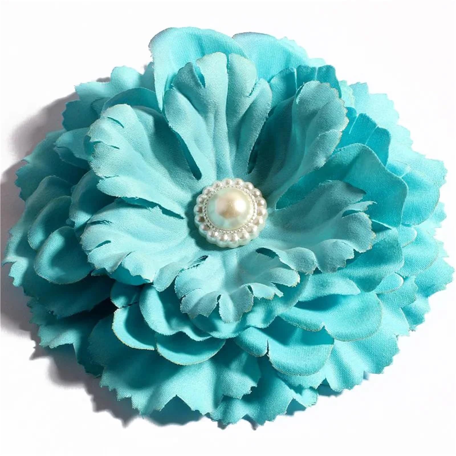 MDSRFGN Fabric Flowers 10pcs 11CM 20Colors DIY Shabby Artificial Shaped Fabric Hair Flowers With Pearl Buttons For Girl Headbands(Blue)