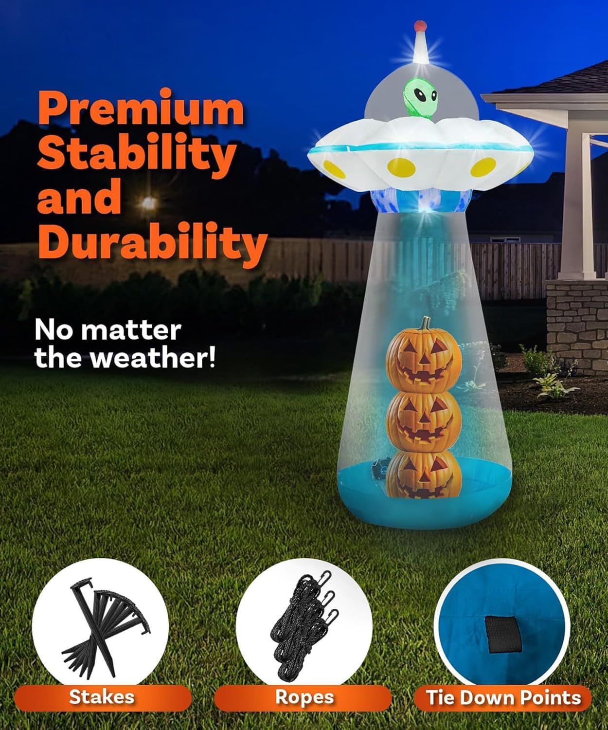Halloween Inflatables 10FT Alien Abduction Decoration, Inflatable UFO Built in 5 Bright LED & 1 Blue Flashing LED Blow up Alien Spaceship for Large Halloween Inflatable Outdoor Decoration