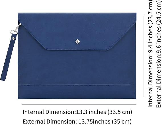 Wonderpool A4 Envelope Case Folder File Sleeve Thickened PU Leather with Removable Hand Strap and Inner Pockets Pouch for Document Stationery Tablet PC Holder Organizer Portfolio Bag (Dark Blue)
