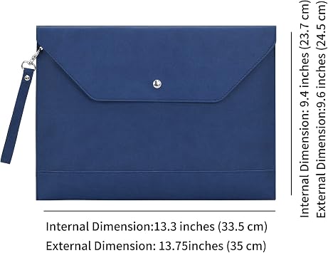 Wonderpool A4 Envelope Case Folder File Sleeve Thickened PU Leather with Removable Hand Strap and Inner Pockets Pouch for Document Stationery Tablet PC Holder Organizer Portfolio Bag (Dark Blue)