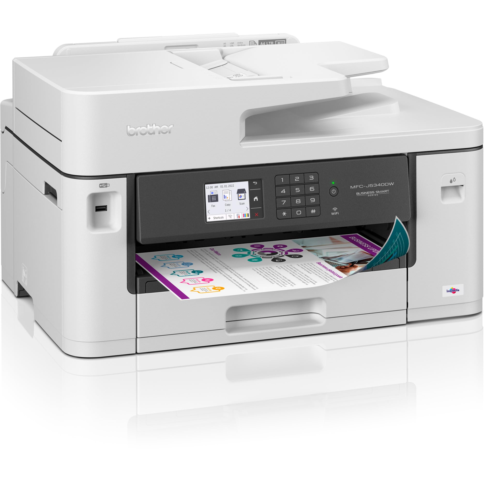 Brother MFCJ5340DWE EcoPro Stampante Multifunzione Inkjet a Colori con Stampa A3, Singolo Cassetto e da Bypass, Stampa Automatica Fronte Retro A4, Touchscreen a Colori da 6.8 Cm, Colore Bianco
