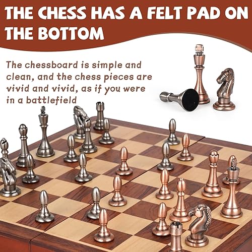 Miniatura 3 de Juego de ajedrez de metal de 12 pulgadas, juego de tablero de ajedrez de madera plegable, juego de ajedrez de viaje plegable, bronce y plata, 2