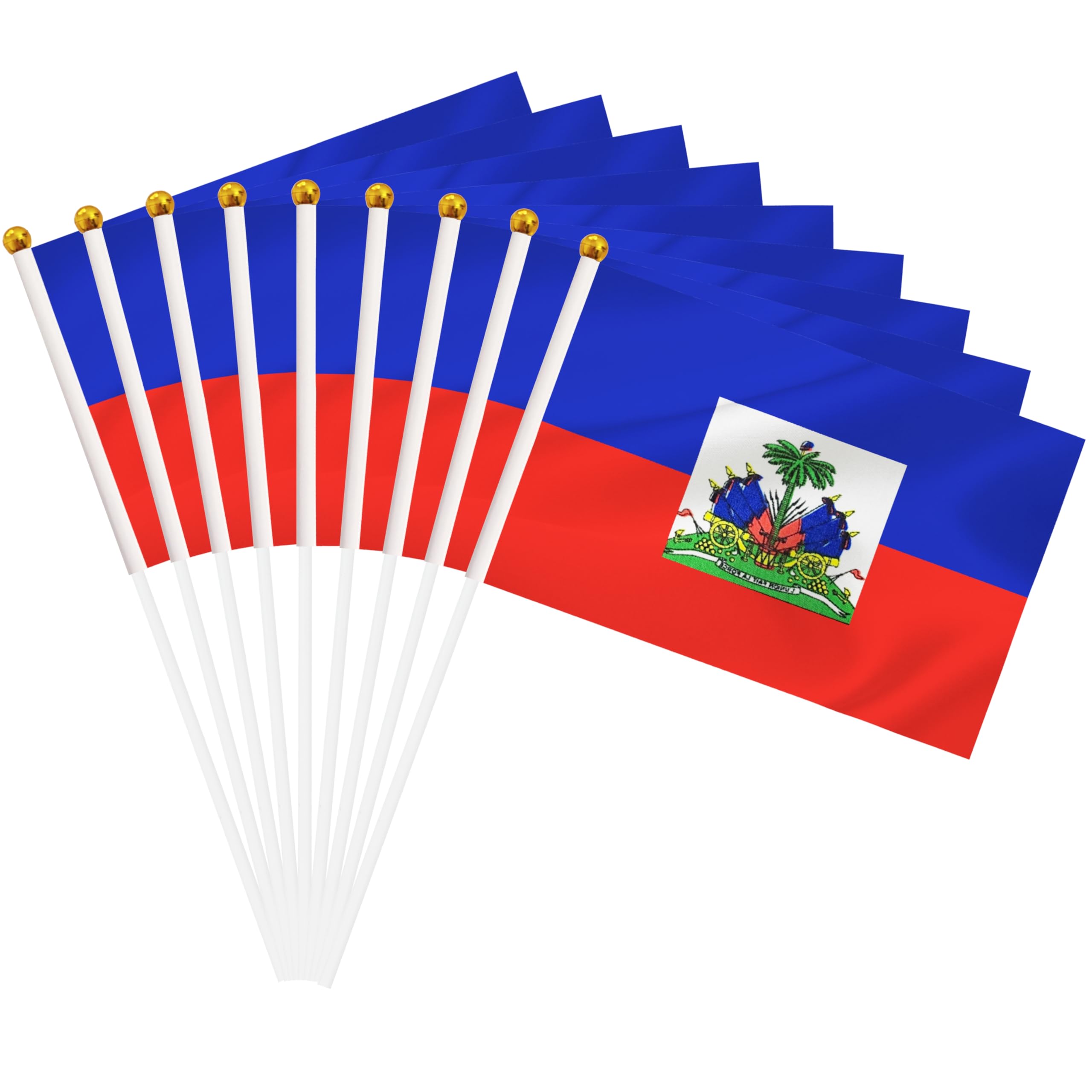50 Pack Haiti Hand Held Mini Stick Flags, Haitian Small Miniature Stick Flag with 8.2 x 5.5 Inch Flag, Outdoor Decoration, Party Decorations, Supplies for Parades, Festival Events Celebration (Haiti)