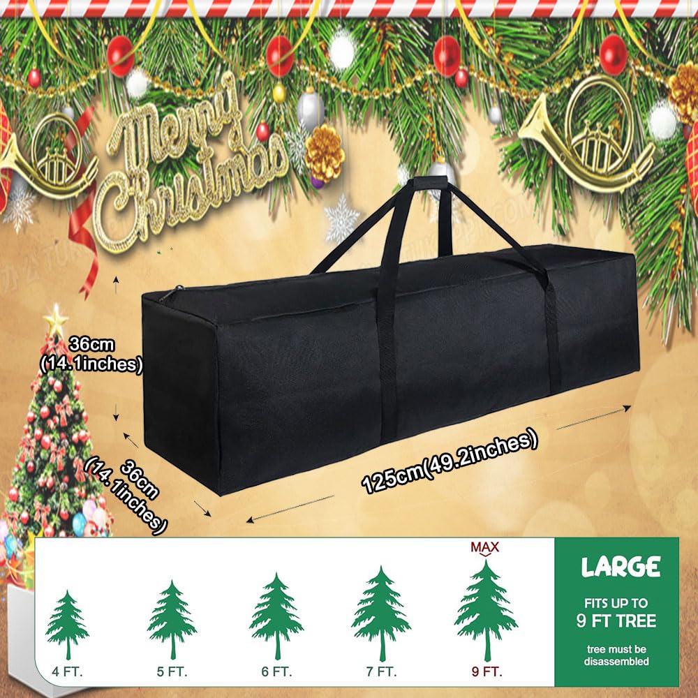 Odot 2 Pièces Sac Rangement Sapin De Noel, Sac Rangement Noel Grand, Sac de Rangement de Sapin, Sac de Rangement pour Sapin de Noël Artificiel avec Poignées Renforcées (125x36x36cm,Noir)