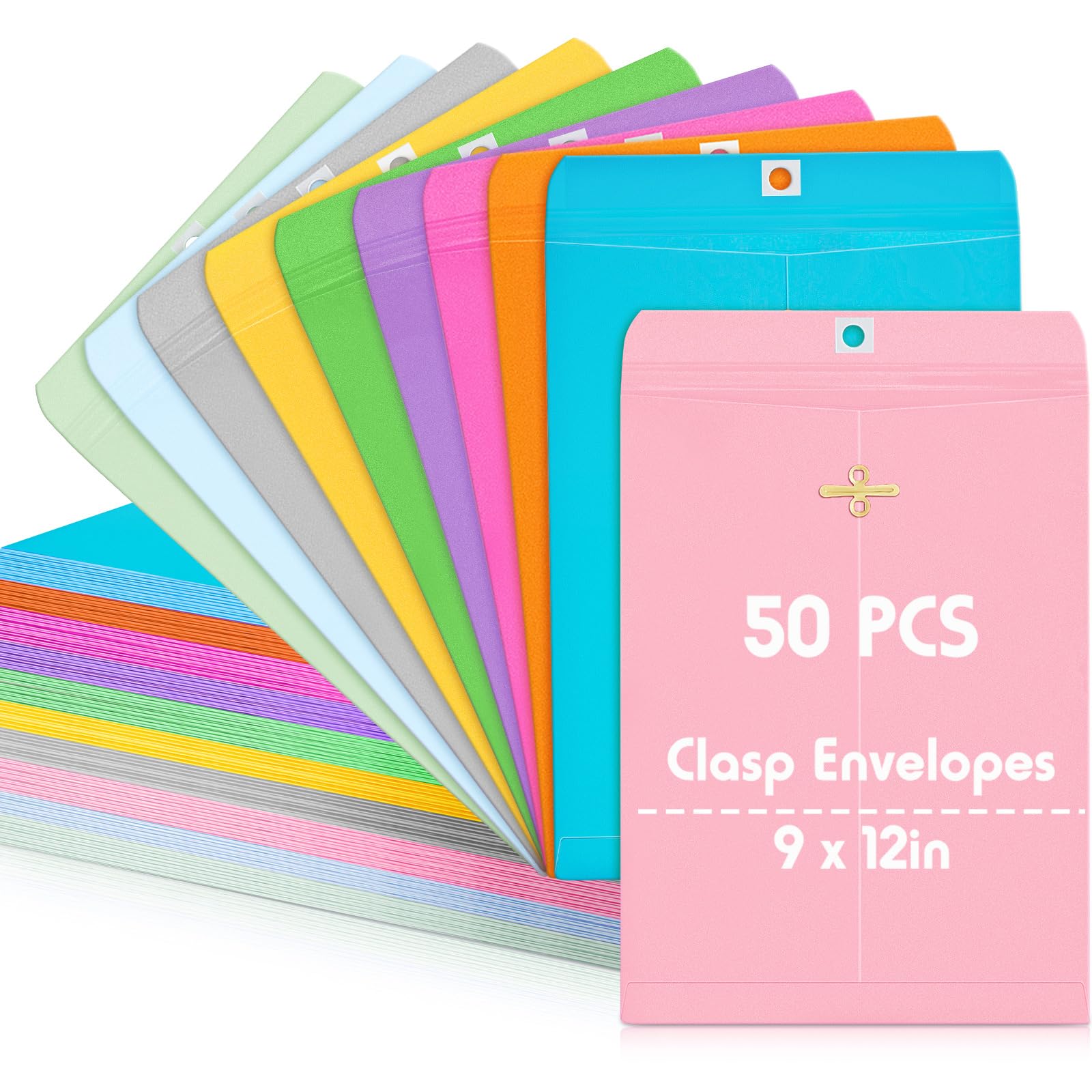 Geyee 50 Pcs 9 x 12 Inch Mixed Colors Manilla Clasp Envelopes Letter Size Mailing Envelopes with Clasp Closure for Filing Storing Documents Office Home Business School