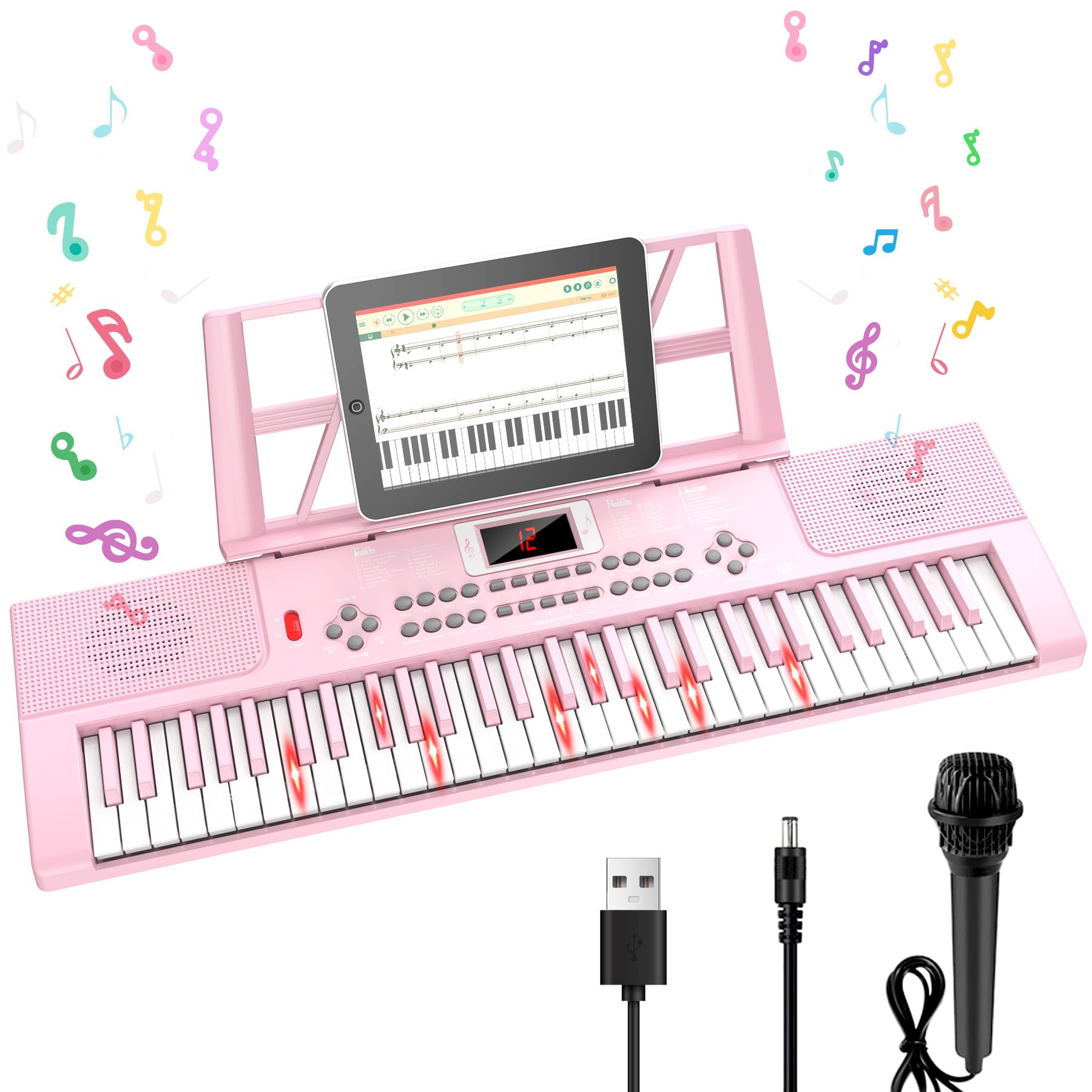 Piano Keyboard, 61 Key Upgrade Kids Pianos Music Toy with Light-up Keys & Pro Teaching Modes, Dual Speaker, 70 Demos,100 Tones, 100 Rhythms Perfect Christmas/Birthday Gift for Kids (Pink)