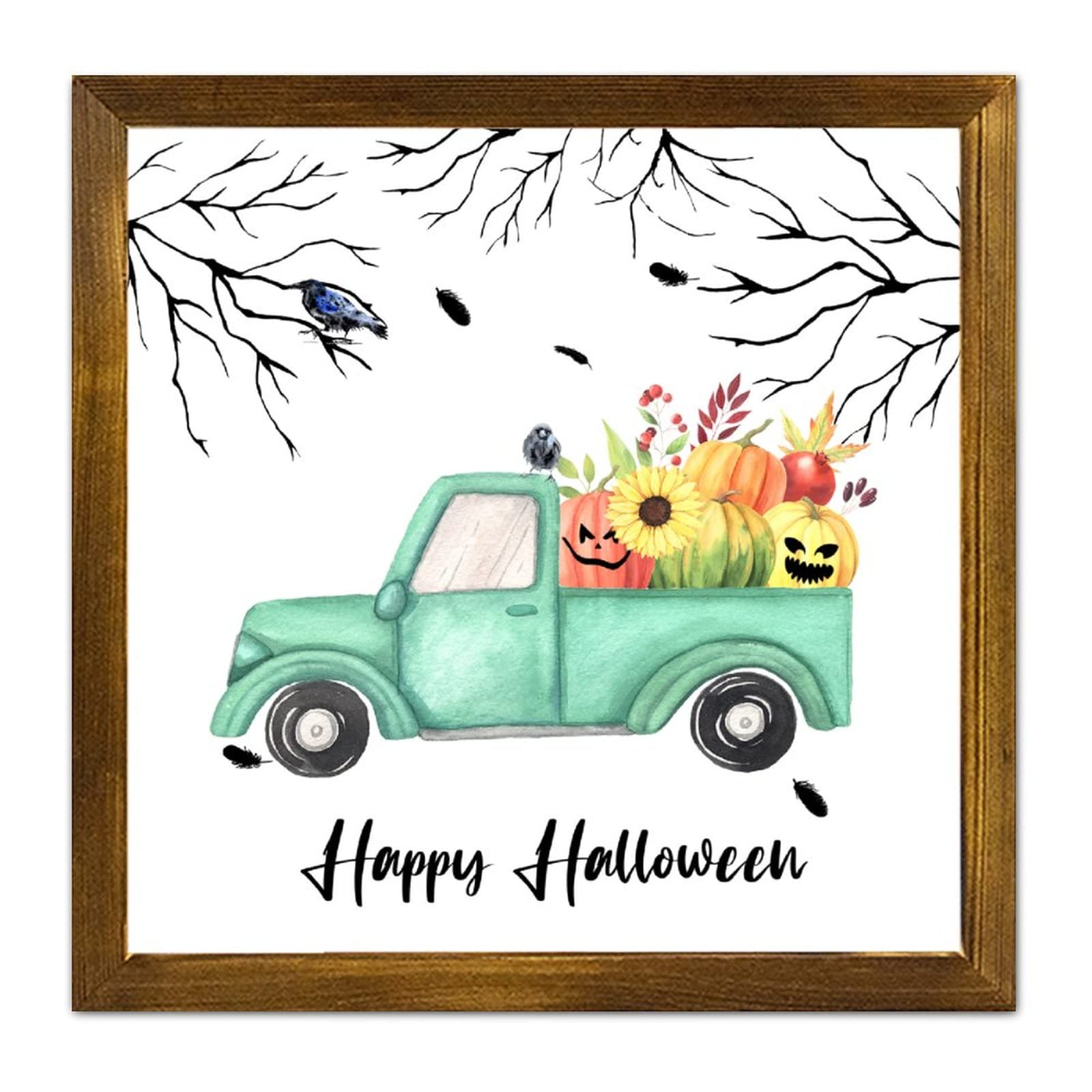 Panneau en bois Halloween citrouille camion vert déco murale Hocus Pocus