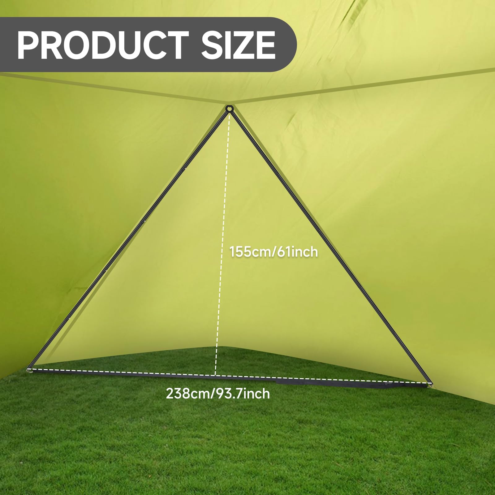 KOMCLUB 2 Set Telescoping Triangle Tent Poles Adjustable Aluminum Alloy Tarp Poles with Adjustable Straps and Horizontal Tent Pole Suitable Portable Trekking Pole Tent for Ultralight Backpacking Tent