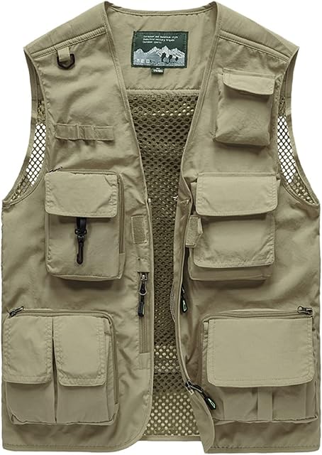 Sukany Men's Leisure Outdoor Work Safari Fishing Travel Cargo Vest Jacket Photo Mesh Waistcoat Multi Pockets