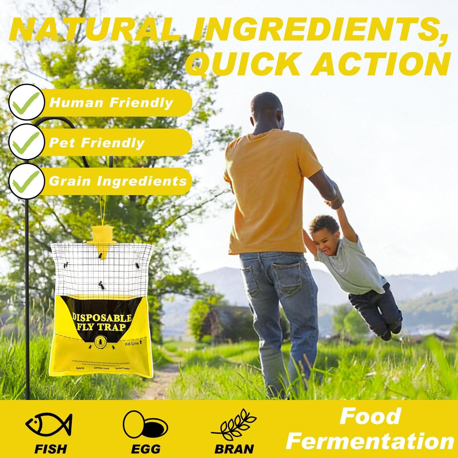 Outdoor Fly Traps for Patio, 8 Pack Pre-Baited Big Fly Bags Outdoor Disposable, Hanging Fly Catcher Hunter Stable Horse Ranch Control Repellent Killer for Barn, Farm