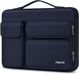 MOSISO パソコンケース 360保護ラップトップスリーブバッグ、対応機種 MacBook Air 13 インチ M4 M3 M2 M1 2025-2018/Pro 13 インチ 2025-2016、側開け メッセンジャーバッグ 二つ盛り上がるポケット & 一つフラップポケット(ネイビー ブルー)