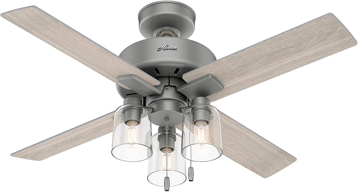 Buу 1 gеt 1 🔥 Hunter Pelston Indoor Ceiling Fan with LED Light and Pull Chain, 44", Matte Silver