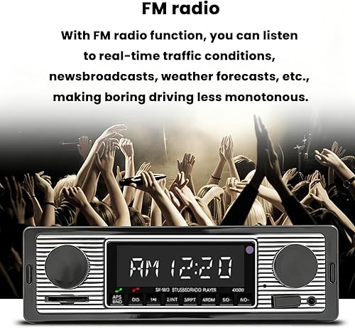 Miniatura 6 de Estéreo clásico para automóvil con Bluetooth, llamadas manos libres y control de voz, radio FM, reproductor de MP3, puerto USBSDAUX, carga rápida,