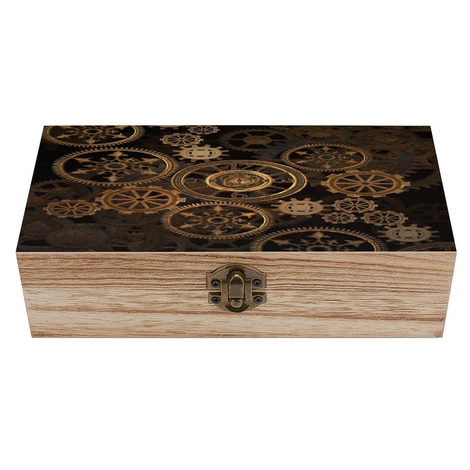 Steampunk Steampunk Gears Clock Wood Keepsake Box Wooden Box with Hinged Li