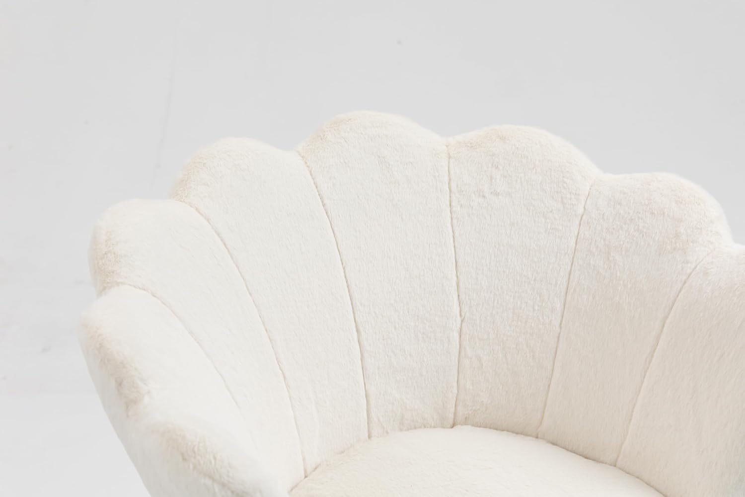 ZOBIDO Comfy Home Office Task Chair with Wheels, Cute Modern Upholstered Velvet Seashell Back Adjustable Swivel Vanity Desk Chair, for Women, for Girls, Living Room(White Plush)