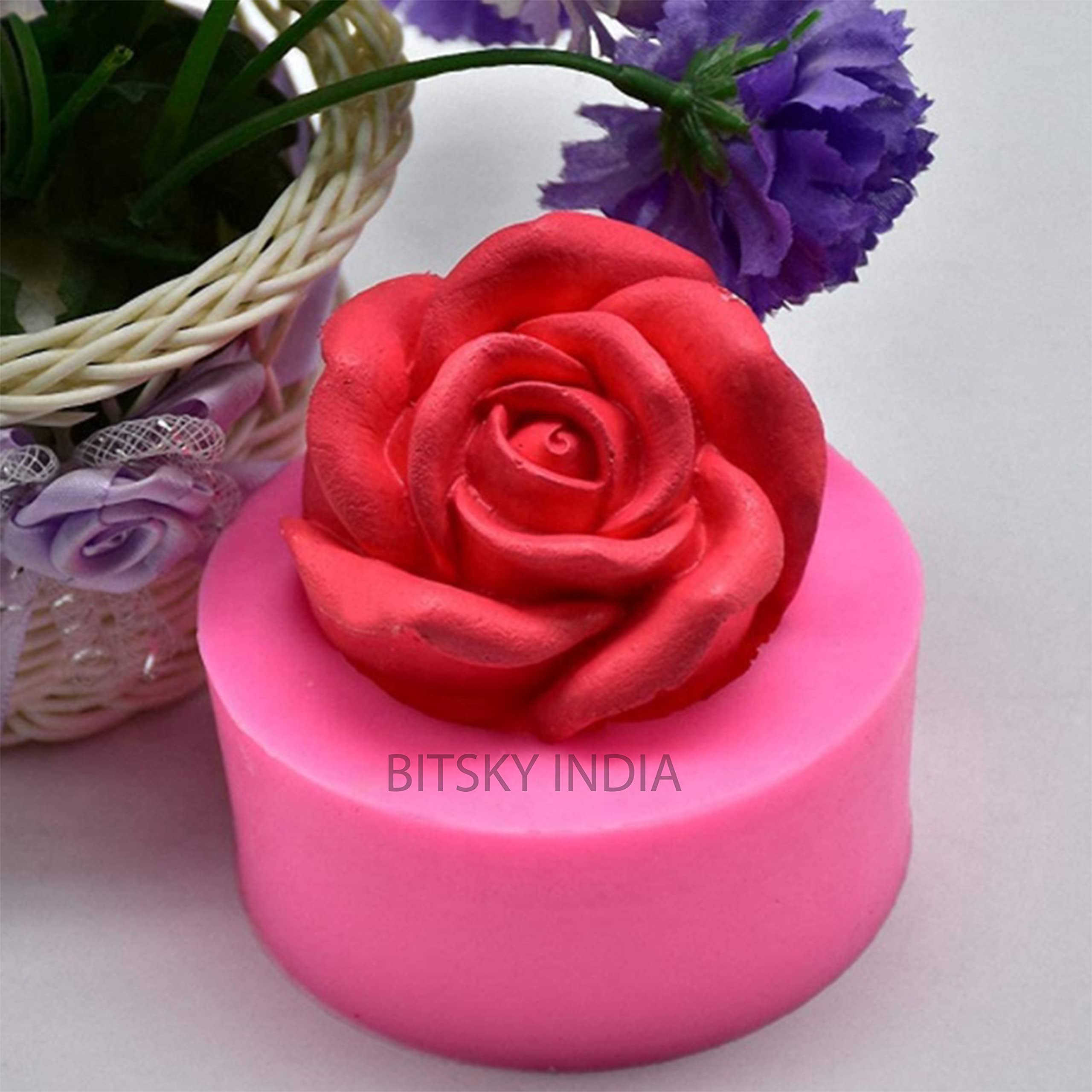 BITSKY INDIA Mothers Day 3D Romantic Blooming Flower Rose Shape Candle Soap Cake Topper Decorating Silicone Fondant Resin Molds
