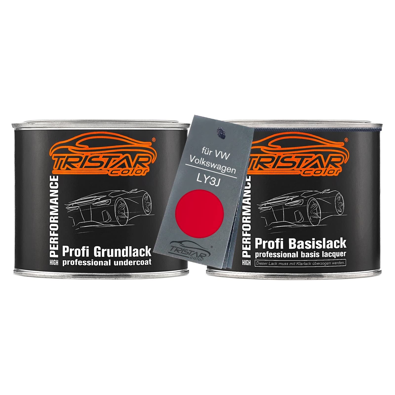 TRISTARcolor Autolack Dosen Set für VW/Volkswagen LY3J Brillantrot 1,0L | Rojo Brillante, Set aus Grundlack + Basislack, Literware, spritzfertig