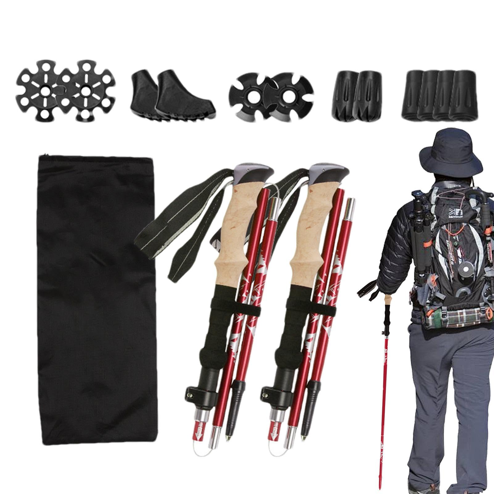 Bastoni telescopici da trekking per viaggi, bastoncini da trekking telescopici – Peso leggero e regolabile per escursioni e trekking | Supporto leggero per bilanciamento, accessori ammortizzanti per
