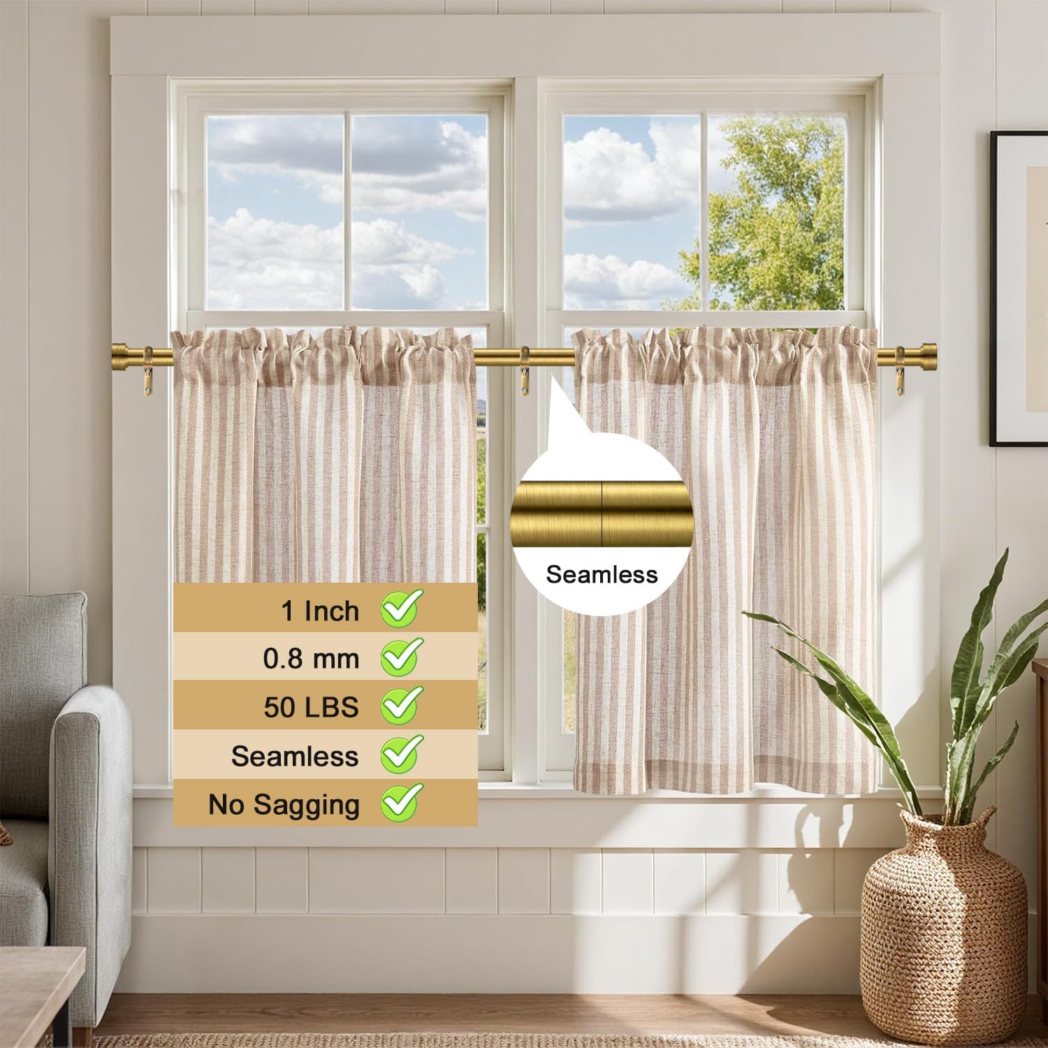 Curtain Rods for Windows 18-88 Inch,Adjustable Length 1 Inch Diameter Heavy Duty Curtain Rod for Bedroom/Kitchen/Dorm/Apartment/Door