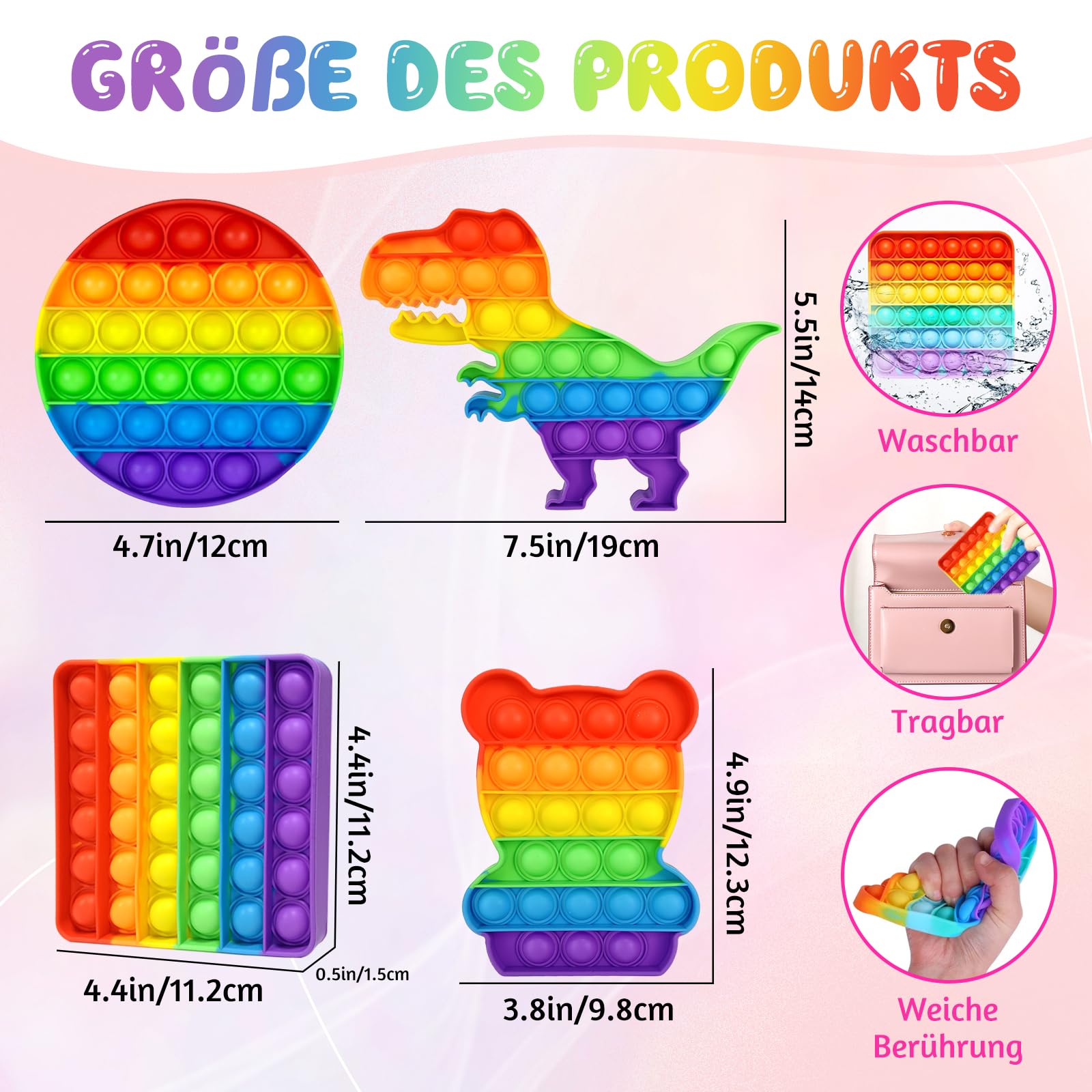 4 sztuki Push Bubble Sensory Pop Fidget zabawka, silikonowa tęcza sensoryczna antystresowa zabawka sensoryczna zabawka edukacyjna dla dzieci/rodziny i przyjaciół/samolotu