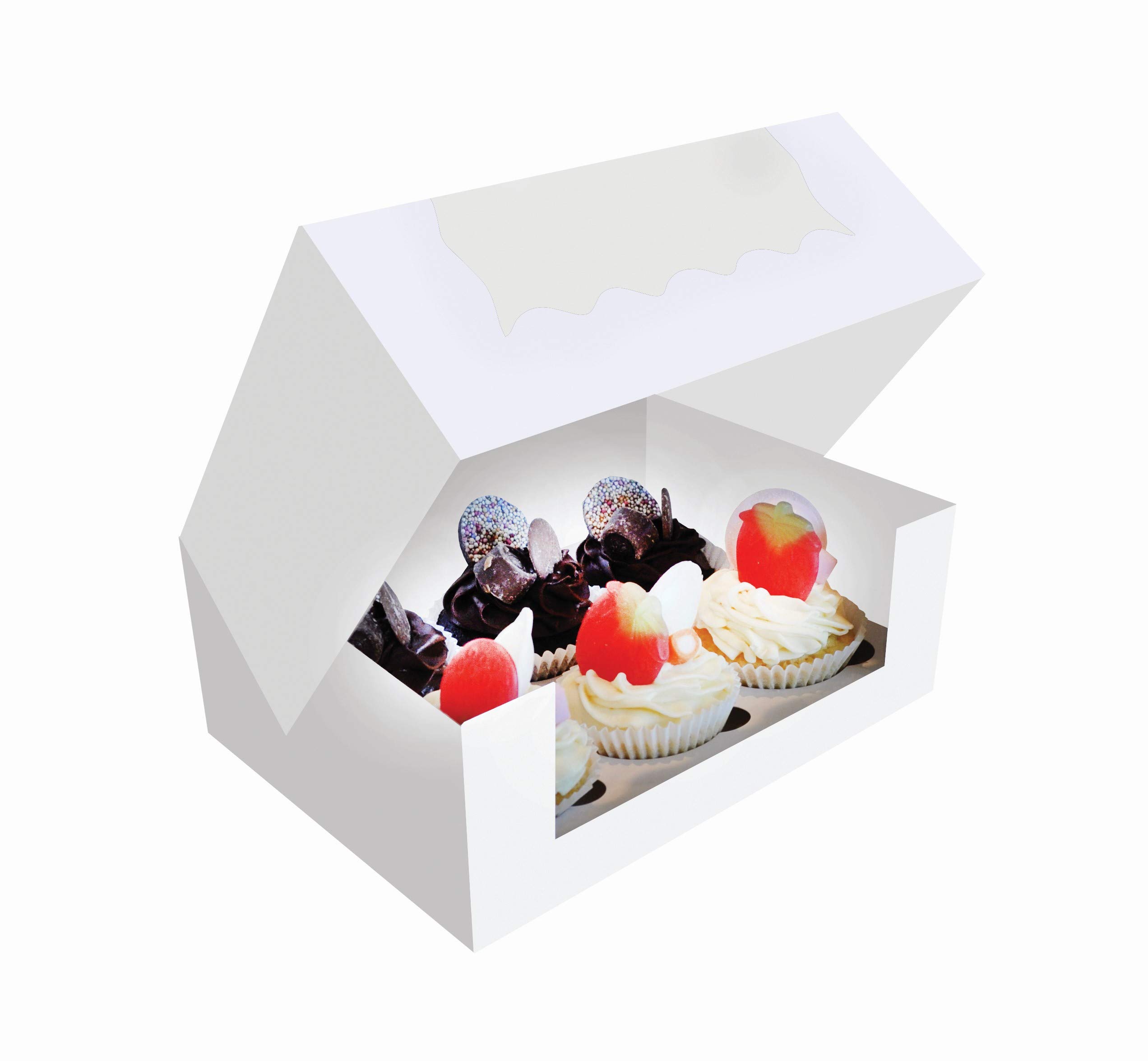 Mudrit Cupcake-Boxen Mit Fenster & Griff – 25 Stück, Einzeln, 9,4x9,4x11,4 Cm, Aus Karton