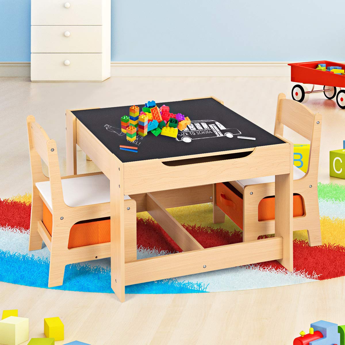 DREAMADE 3 Pezzi Set di Mobili Tavolino con 2 Sedie per Bambini in MDF, Carico Sedia 50 kg