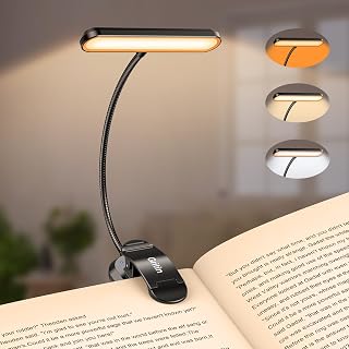Gritin Rechargeable Book Light: 19 LEDs, 3 Color Temps, 5 Brightness Levels, 90Hr Battery, Flexible Goose Neck Clip-On Reading Lamp