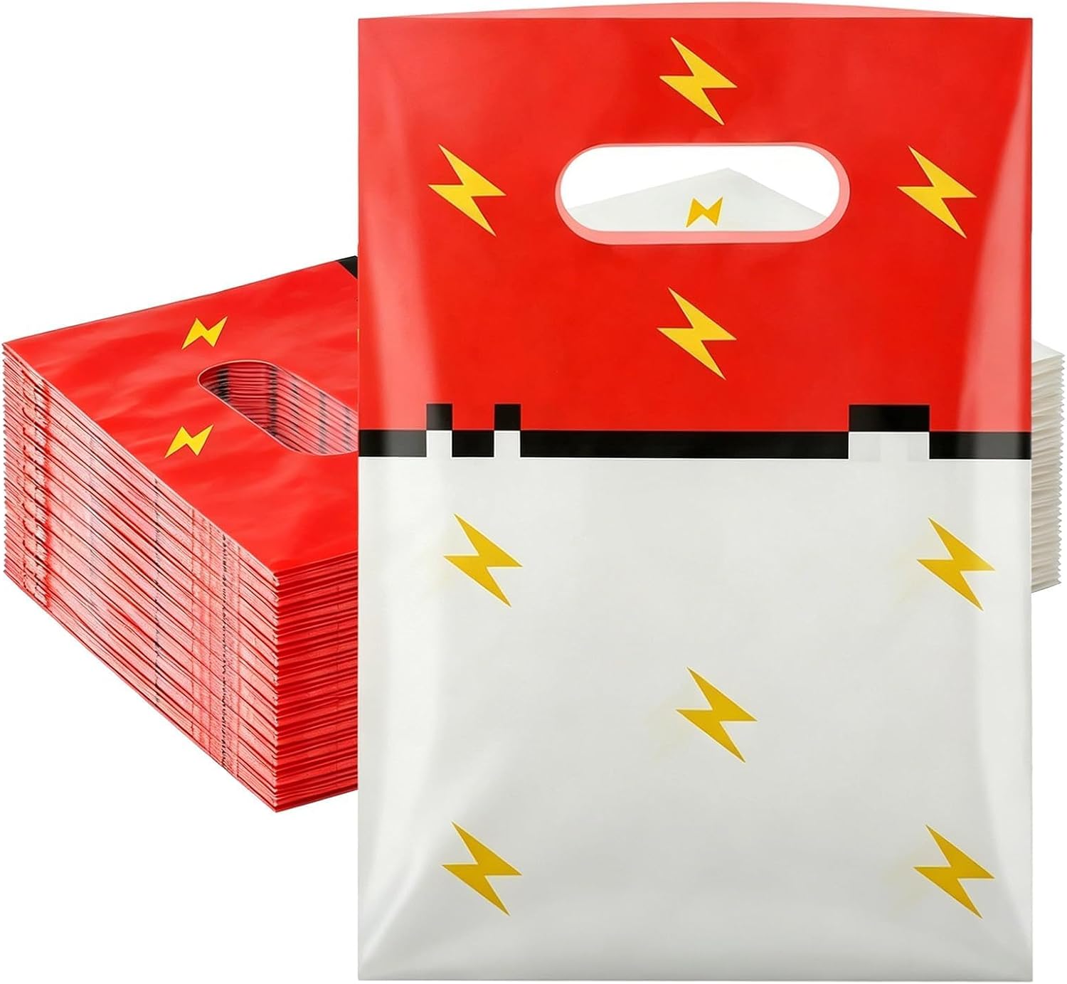HLHLLSW 60PCS Red & White Goodie Bags with Handles, Cartoon Party Favor Candy Treat Bags for Kids Birthday & Baby Shower Party Supplies Decor