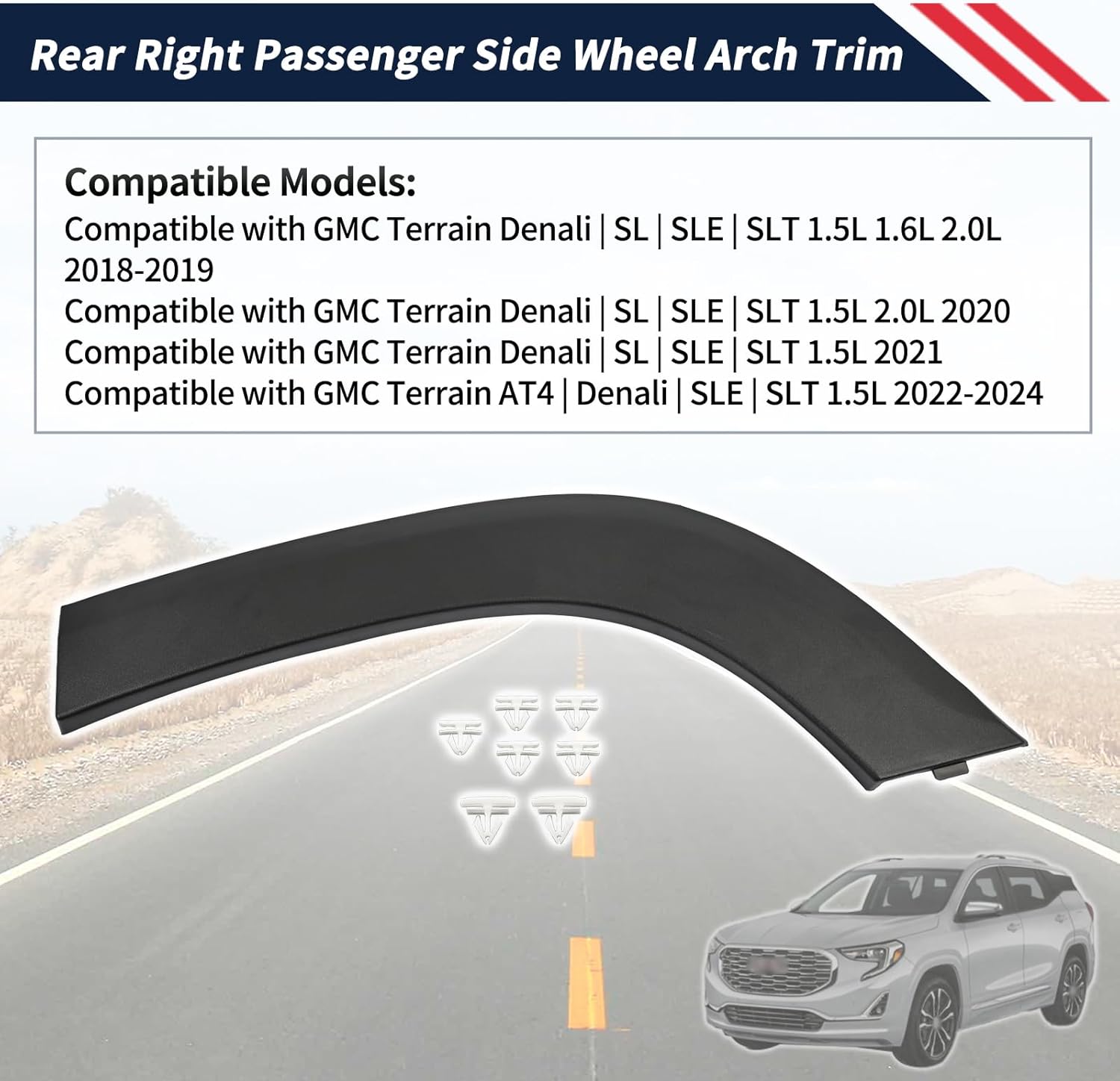 Rear Right Passenger Side Wheel Arch Trim Fit for GMC Terrain 2018 2019 2020 2021 2022 2023 2024 Wheel Opening Molding Replaces 84319893 GM1791127 196743288925