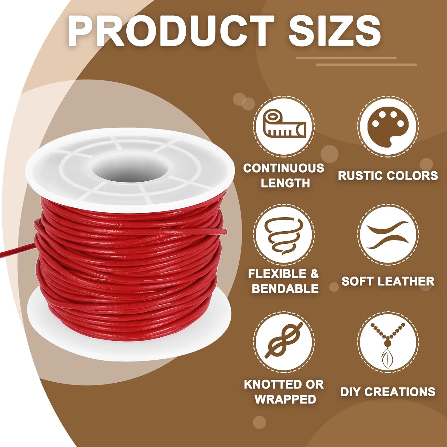 PATIKIL 22 Yard x 1.5mm Round Leather Cord for Jewelry Making, Leather String Lace Leather Rope Spool for Crafting Necklace Bracelet Beading Lanyard Braiding, Red