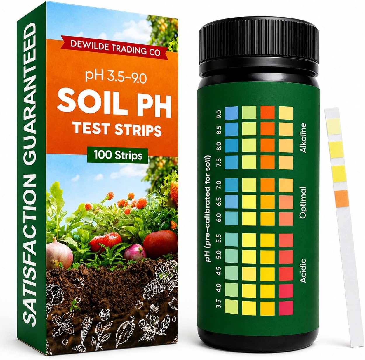 Soil Test Kit – 100 Soil pH Test Strips (3.5–9 Range) for Garden, Lawn & Indoor Plants – Easy At-Home Soil Testing