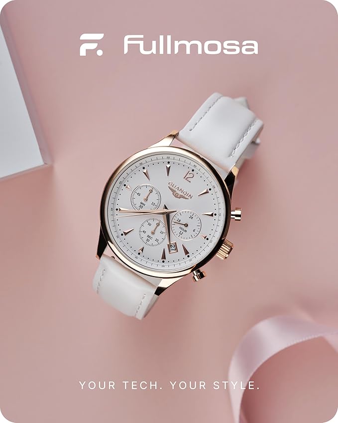 Fullmosa Watch Strap, Genuine Leather Watch Straps with Stainless Metal Clasp, Quick Release Replacement Bands, 14mm 16mm 18mm 19mm 20mm 22mm 24mm, White