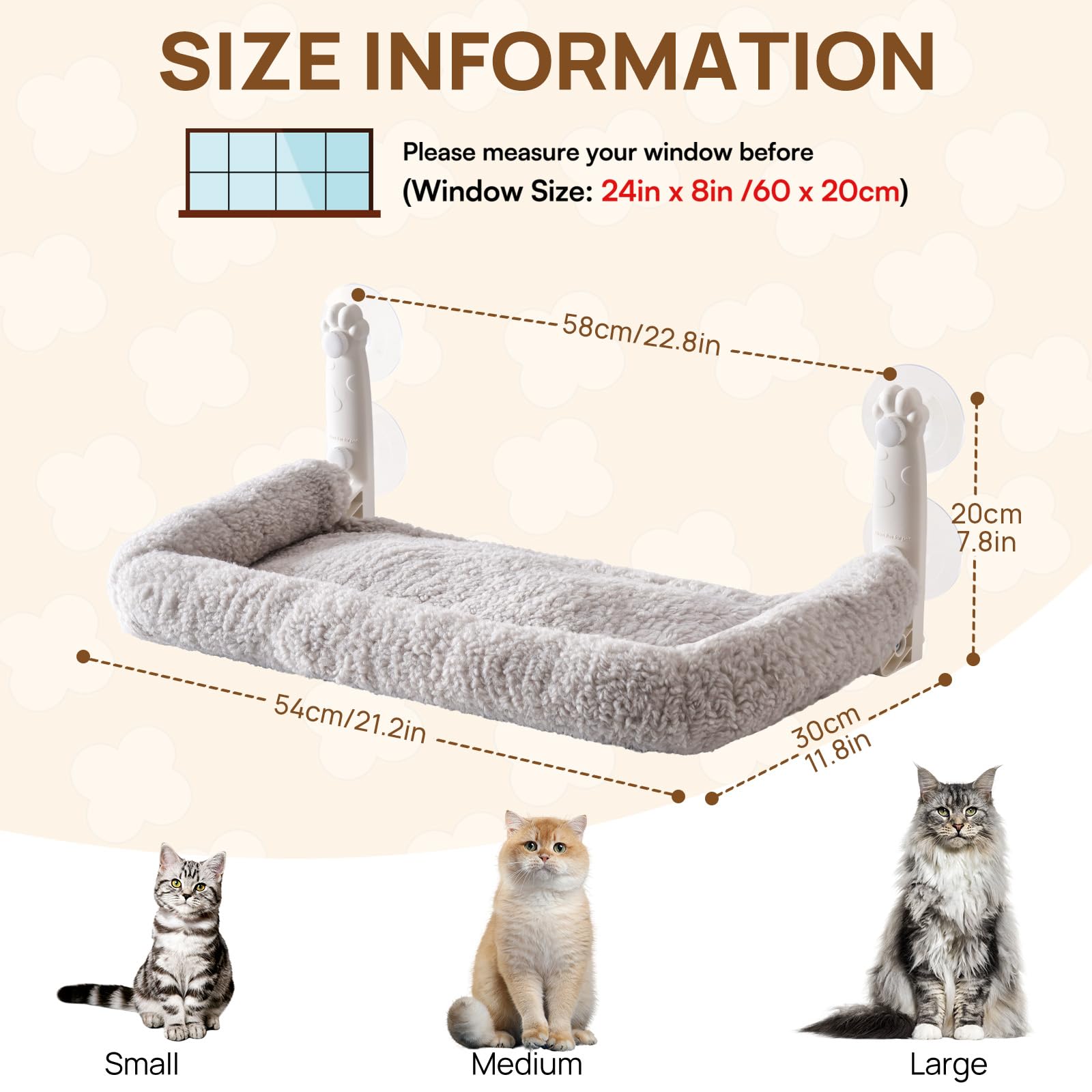 MEWOOFUN Weiche Katzen fensterhängematte – 54x30cm faltbares Katzen fensterbett mit wendbarer Matte, stabile Katzenhängematte hält bis zu 18kg (2pack-grau, M)