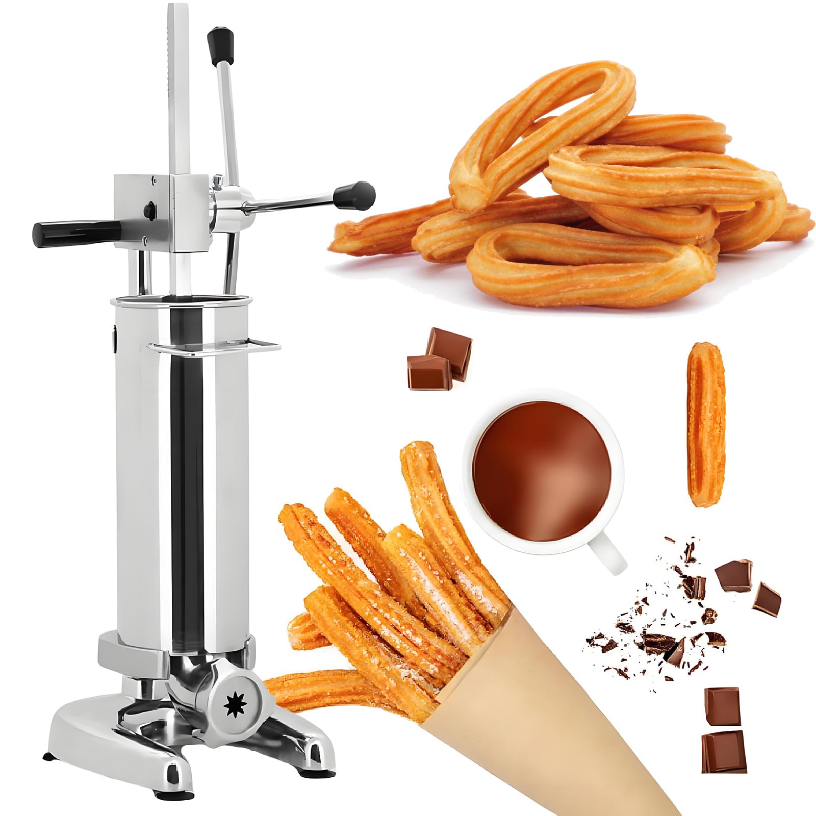 Machine à churro – Churrera manuelle avec 5 douilles pour beignets espagnols, idéale pour les cafés et la maison, capacité de 3 L