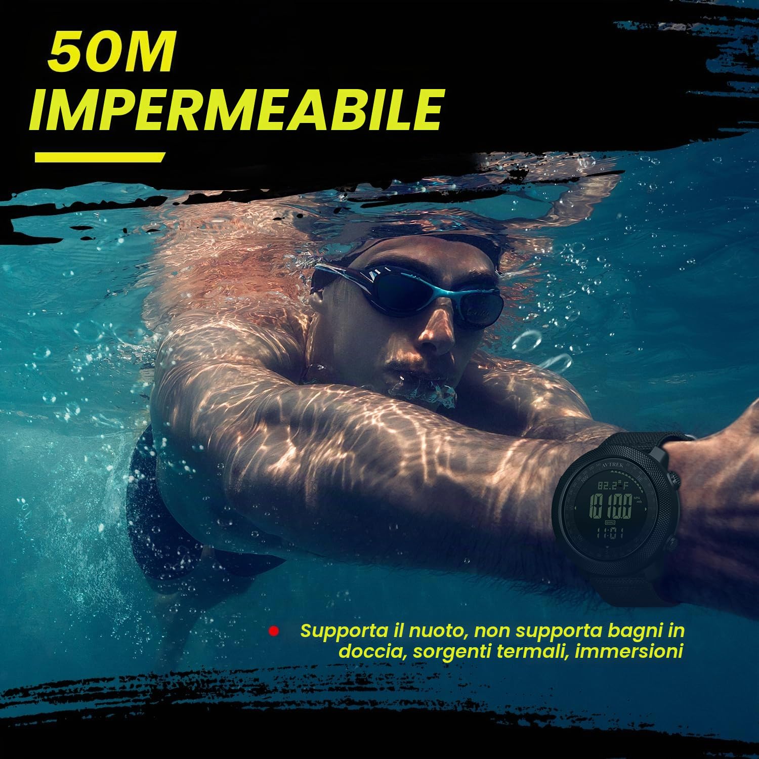 AVTREK Orologio tattico di sopravvivenza da uomo, ideale per attività all'aria aperta come escursionismo, nuoto e esercito. Dispone di altimetro, barometro e bussola digitale