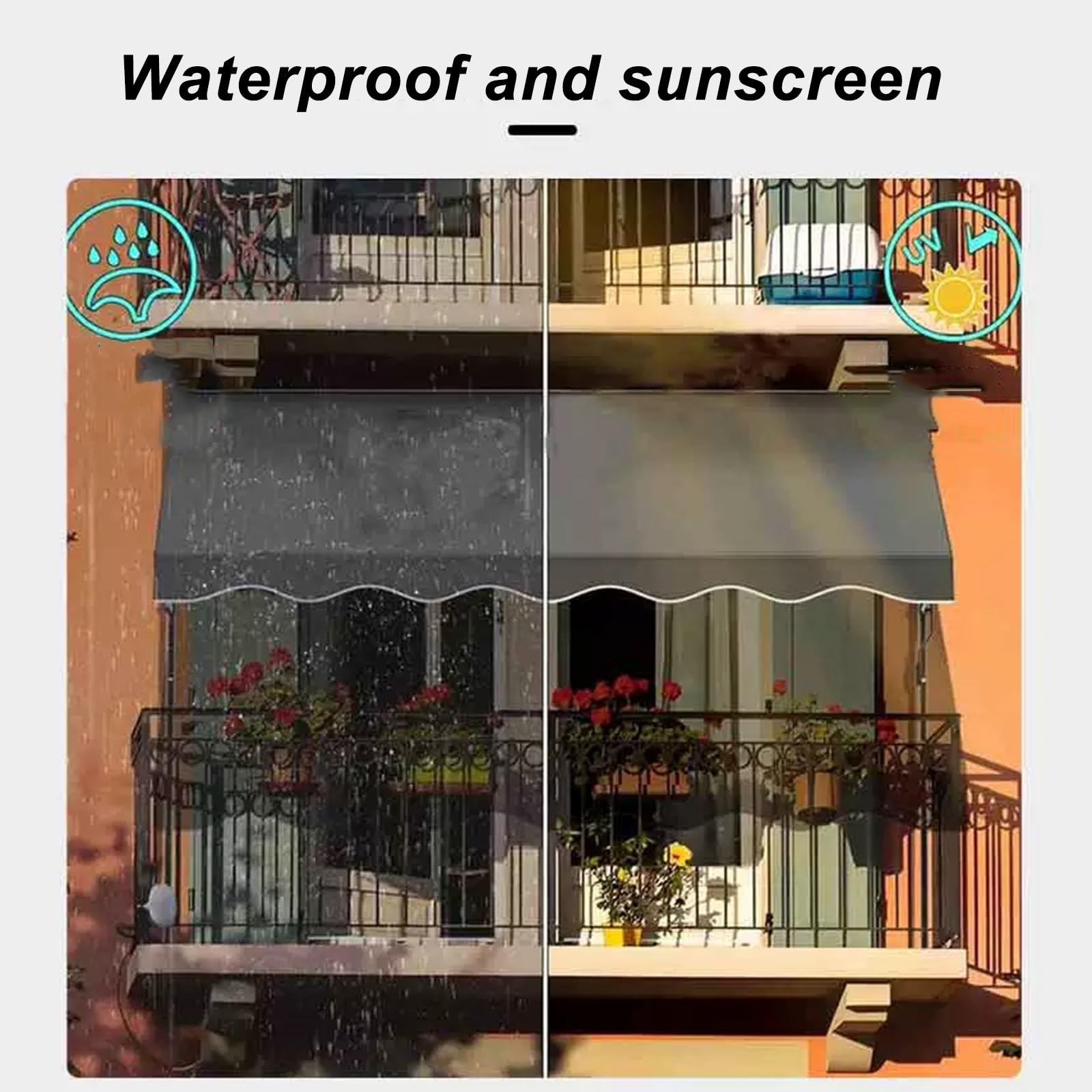 Manuale Retrattile Terrazza Tenda da Sole Sostituzione Tessuto Impermeabile (Senza Telaio) Tenda Impermeabile Tenda da Sole Copertura per Veranda Tettoia per Patio Esterno (Color : Yellow+wh