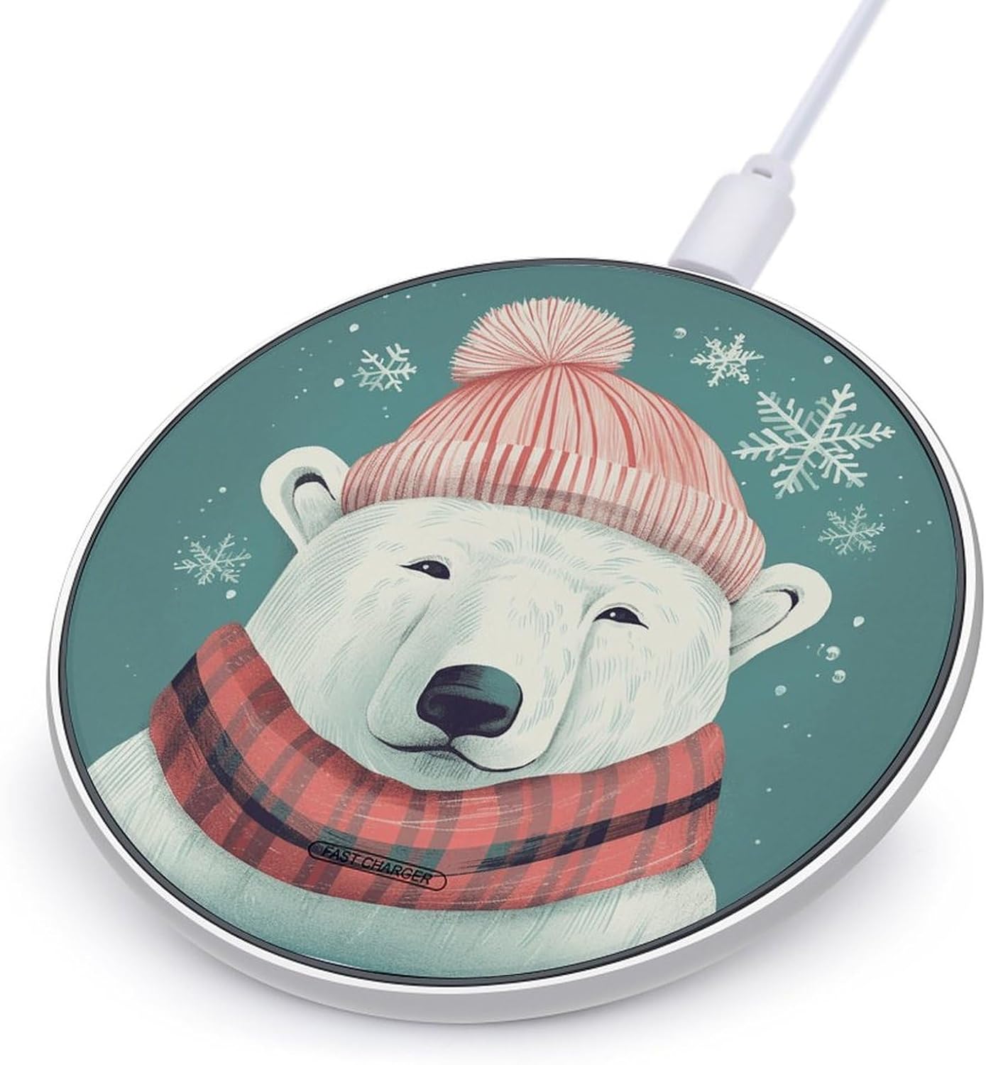 Bear Wearing Hat Wireless Charger 10W Max Fast Wireless Charging Pad Lightweight Charging Station Portable Ultra Slim Charger Mat for Most Phone for Travel Home Office Desk