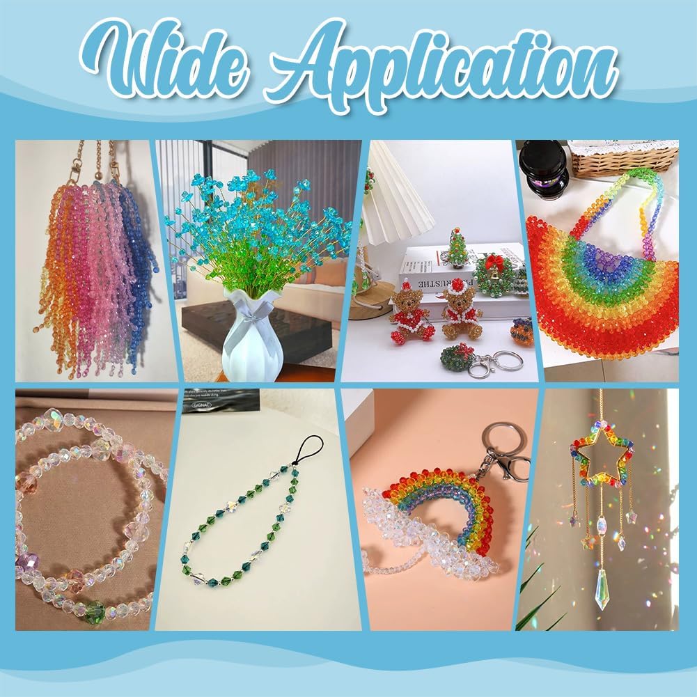 PH PandaHall 2010pcs 4 Sizes Blue Faceted Beads Acrylic Bicone Beads 3 Colors Crystal Bead Loose Sea Craft Bead for Summer Jewelry Making Bracelet Necklace Earring Keychain Bag Decor, 4/6/8/10mm - Image 5