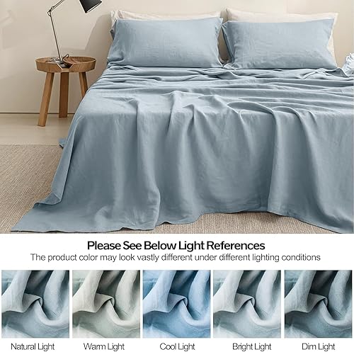 Miniatura 6 de Simple&Opulence - Juego de sábanas de lino 100% lavado, estilo básico, 4 piezas (1 sábana encimera y 1 sábana bajera y 2 fundas de almohada), lino