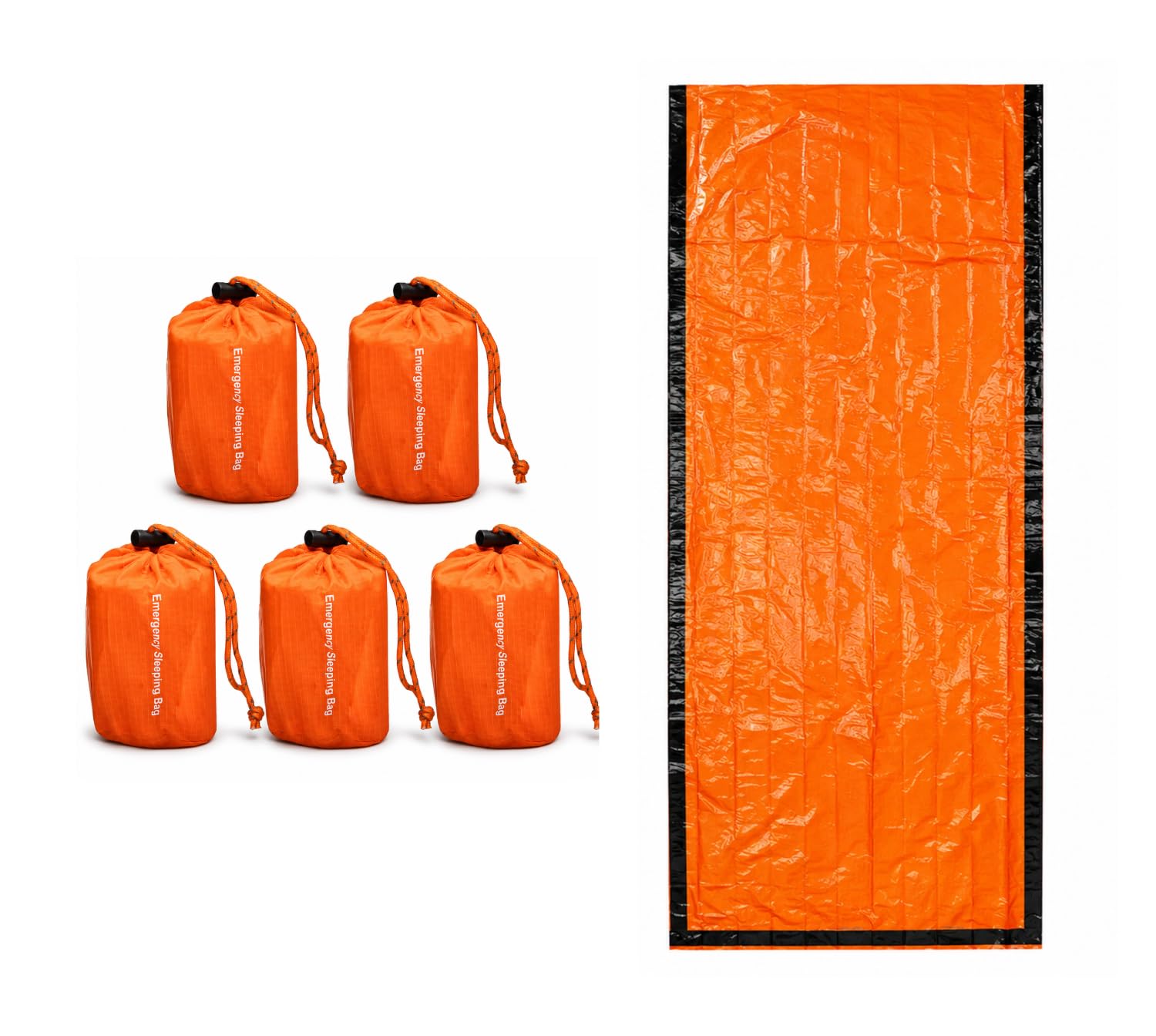 NovaMedic Śpiwór survivalowy w nagłych wypadkach, 5 sztuk, 213 x 91 cm, wodoodporny termiczny worek biwowy na kemping, wędrówki, na zewnątrz, do aktywności i podróży, trwały, lekki i kompaktowy koc