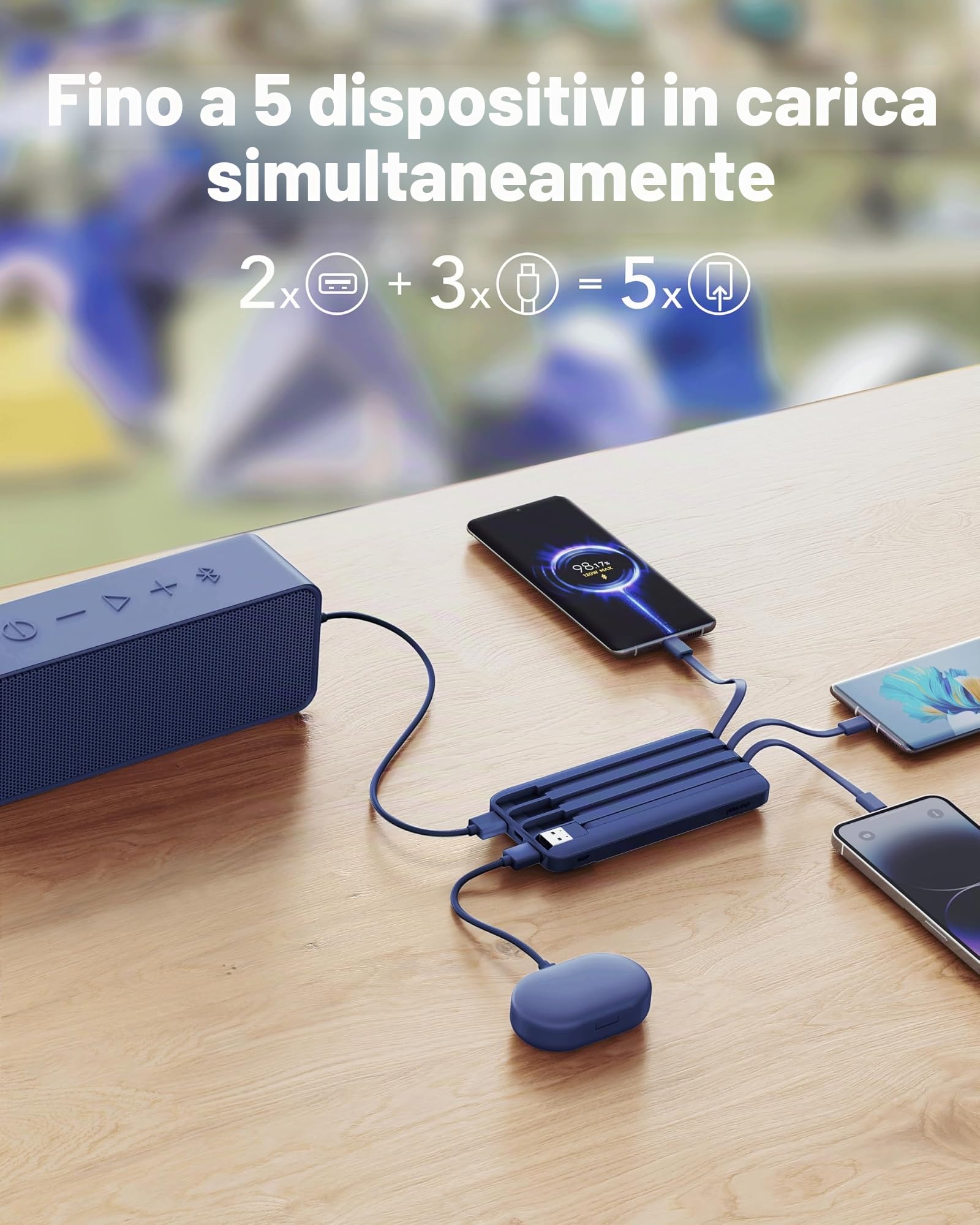 Charmast Power Bank da 20000 mAh con 4 cavi integrati, caricabatterie portatile veloce da 22,5 W per iPhone, Android, iPad, non sono necessari cavi aggiuntivi per viaggi, lavoro, emergenza (blu)