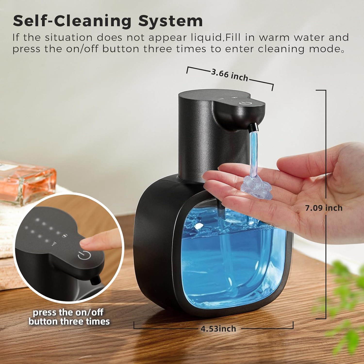 Automatic Liquid Soap Dispenser, 17oz/500ml Touchless Rechargeable with 4-Level Adjustable & IPX5 Waterproof - Level Display for Wall/Tabletop Use in Bathroom, Kitchen, Black - Image 2