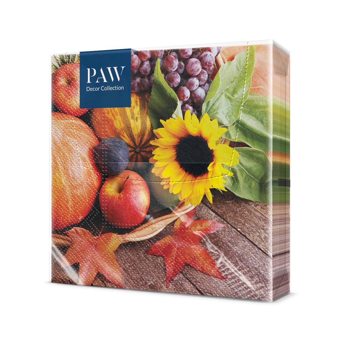 PAW - Napkins 3-Ply (33 x 33 cm) I 20 pcs I Perfect for Birthdays, Parties, Meetings I Autumn Table Decoration I Colourful Paper Napkins - Pumpkin Grapes Apple Sunflower I Autumn Treasures