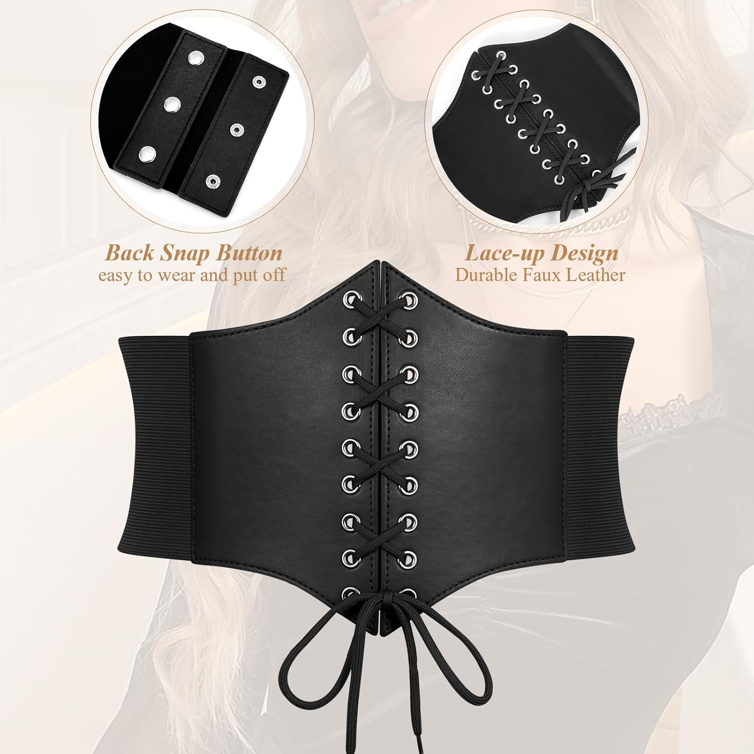 Women Corset Belt Elastic Lace-up Wide Waspie Belt Vintage Halloween Punk Costume - Image 4