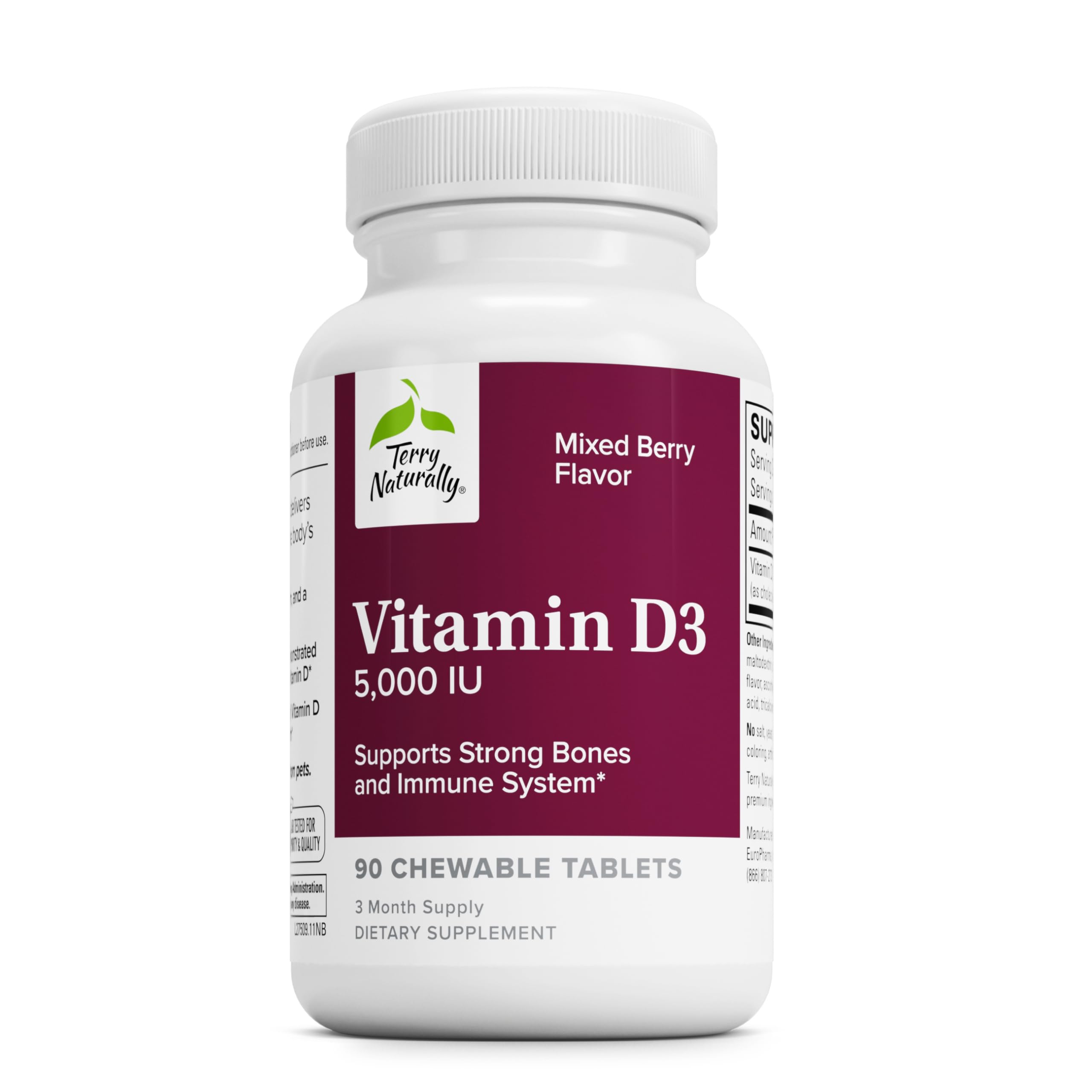 Terry Naturally Vitamin D3 5000 IU Mixed Berry - Bone & Immune - 90 Count