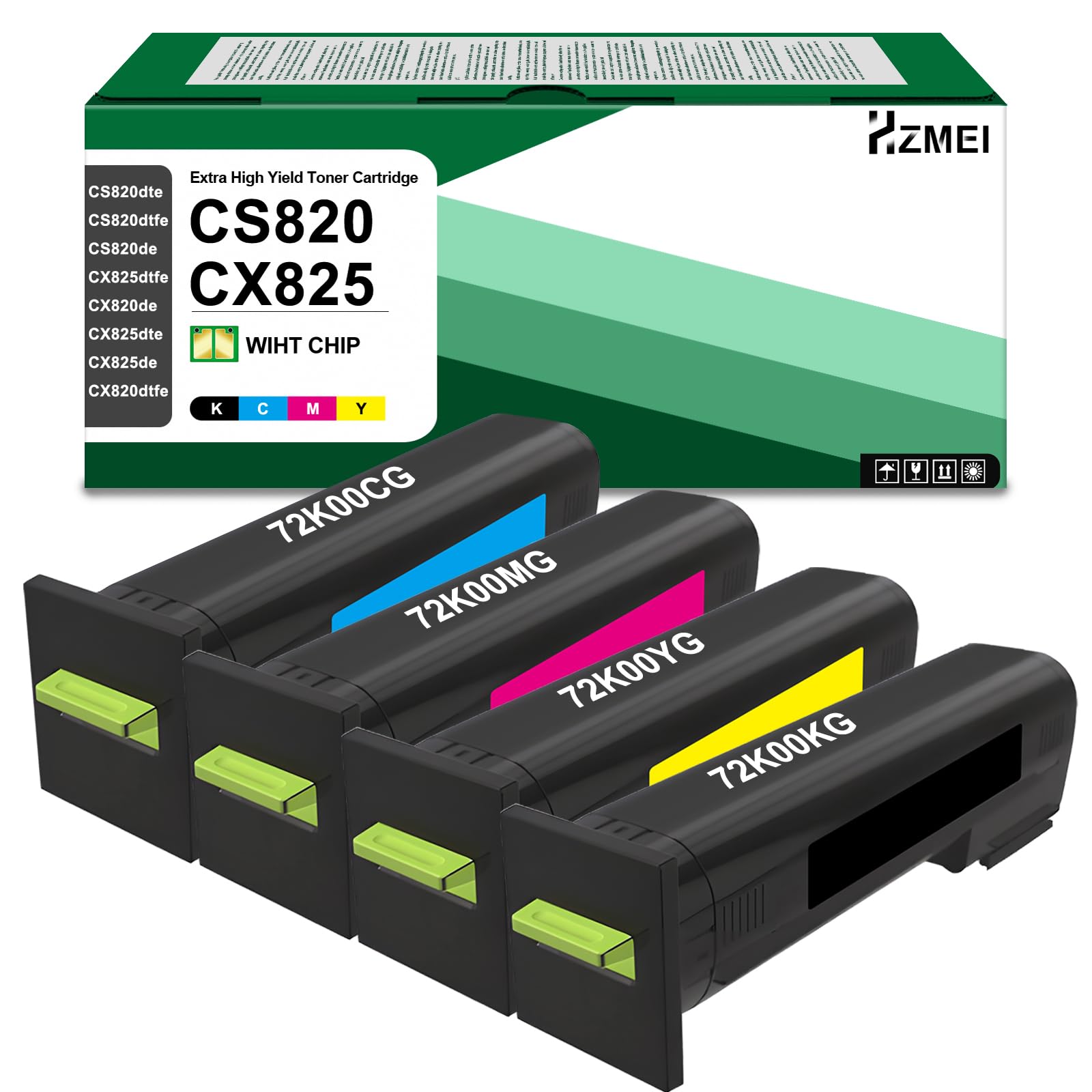 High Capacity CX825 CX820 Toner Cartridge with chip Replacement for 72K00KG 72K00CG 72K00MG 72K00YG Compatible with Lexmark CX820 CX825 CX860 CS820